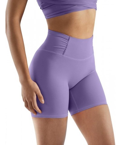 Women No Front Seam Buttery Soft Workout Shorts Ruched High Waisted Tummy Control Gym Shorts 4.72 inch 1 Recycled Purple $13....