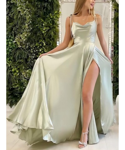 Women's Spaghetti Straps Satin Bridesmaid Dresses with Slit A Line Long Formal Party Dresses with Slit QA089 Olive Green $28....