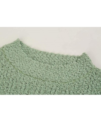 Womens Fuzzy Knitted Sweater Sherpa Fleece Side Slit Full Sleeve Jumper Outwears Green $19.71 Sweaters