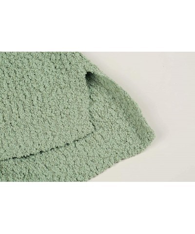 Womens Fuzzy Knitted Sweater Sherpa Fleece Side Slit Full Sleeve Jumper Outwears Green $19.71 Sweaters