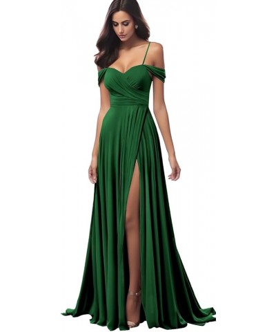 Off The Shoulder Bridesmaid Dresses for Women Long Pleated Satin Formal Dresses Evening Gown Emerald Green $31.34 Dresses