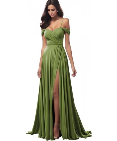 Off The Shoulder Bridesmaid Dresses for Women Long Pleated Satin Formal Dresses Evening Gown Emerald Green $31.34 Dresses