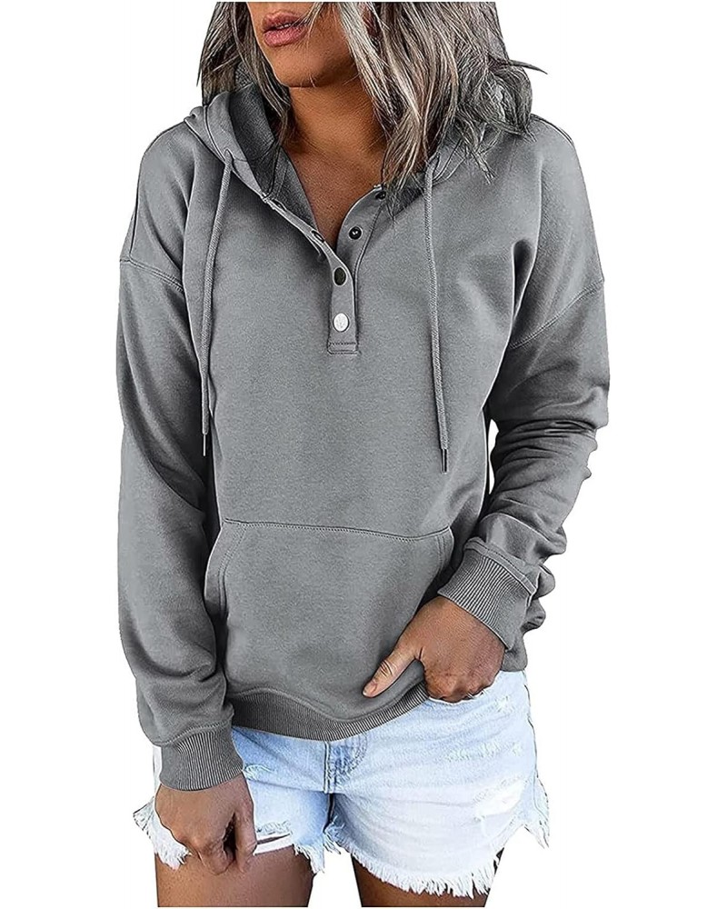 Black Fashion Friday Deals 2023 My Orders Womens Hoodies Button Collar Drawstring Sweatshirt Casual Long Sleeve Tops $11.59 H...