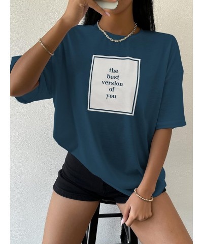 Women's Oversized Graphic Letter Print T Shirts Short Sleeve Loose T Shirts Casual Women Summer Tops Teal Blue $11.17 T-Shirts