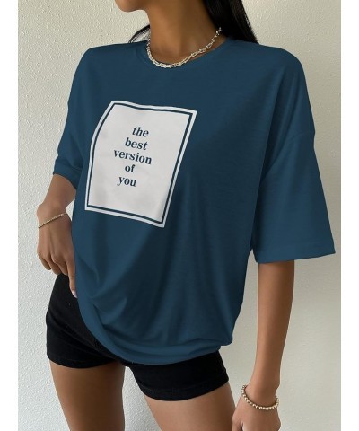 Women's Oversized Graphic Letter Print T Shirts Short Sleeve Loose T Shirts Casual Women Summer Tops Teal Blue $11.17 T-Shirts