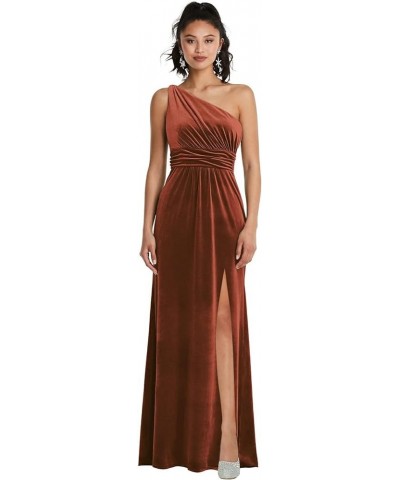 One Shoulder Bridesmaid Dresses for Wedding Pleated Long A-Line Velvet Formal Evening Gown with Slit Burnt Orange $27.95 Dresses