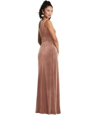 One Shoulder Bridesmaid Dresses for Wedding Pleated Long A-Line Velvet Formal Evening Gown with Slit Burnt Orange $27.95 Dresses