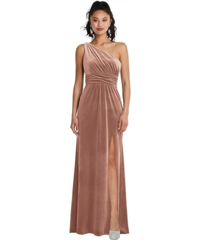 One Shoulder Bridesmaid Dresses for Wedding Pleated Long A-Line Velvet Formal Evening Gown with Slit Burnt Orange $27.95 Dresses