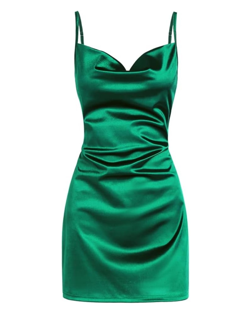 Women's Satin Sleeveless Spaghetti Strap Mini Dress Sexy Slip Cowl Neck Cocktail Party Dresses 1-green $23.46 Lingerie