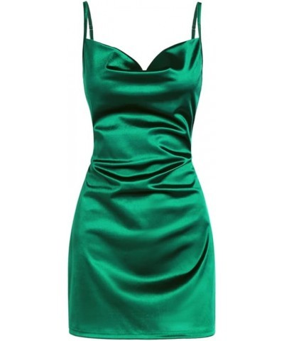 Women's Satin Sleeveless Spaghetti Strap Mini Dress Sexy Slip Cowl Neck Cocktail Party Dresses 1-green $23.46 Lingerie