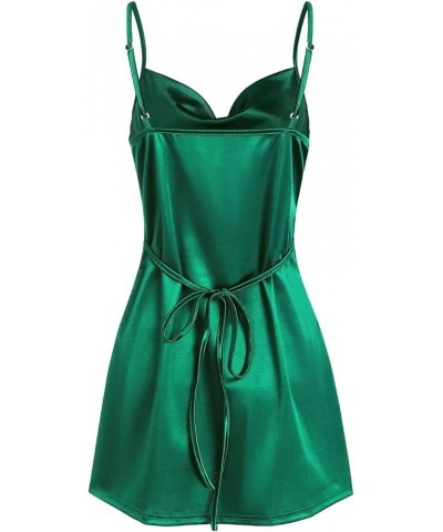 Women's Satin Sleeveless Spaghetti Strap Mini Dress Sexy Slip Cowl Neck Cocktail Party Dresses 1-green $23.46 Lingerie