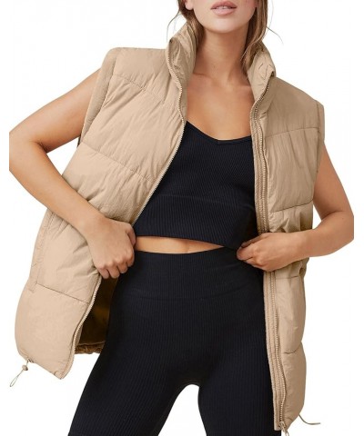 Puffer Vest Womens Oversized Zip Up Jackets Stand-up Collar Down Vest with Pocket Lightweight Fall Fashion Coat Khaki $10.71 ...