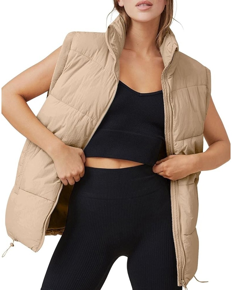 Puffer Vest Womens Oversized Zip Up Jackets Stand-up Collar Down Vest with Pocket Lightweight Fall Fashion Coat Khaki $10.71 ...