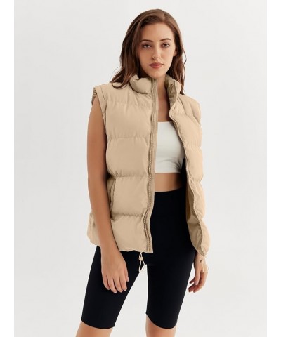 Puffer Vest Womens Oversized Zip Up Jackets Stand-up Collar Down Vest with Pocket Lightweight Fall Fashion Coat Khaki $10.71 ...