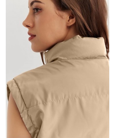 Puffer Vest Womens Oversized Zip Up Jackets Stand-up Collar Down Vest with Pocket Lightweight Fall Fashion Coat Khaki $10.71 ...