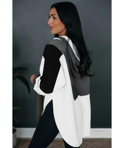 Womens 2024 Fashion Gray Color Block Exposed Seam Buttoned Neckline Hoodie Black $14.86 Hoodies & Sweatshirts