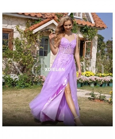 Glitter Tulle Prom Dresses for Women 2024 Lace Appliques Long Ball Gown Spaghetti Straps Formal Evening Dress with Slit Wine ...