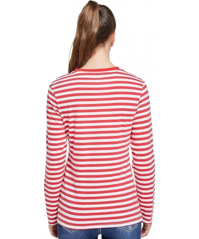 Women's Long Sleeve T-Shirt Striped Tee Shirt Tops Regular Fit Plain Color Tees for Women Size S-2XL Red and White Stripe $14...