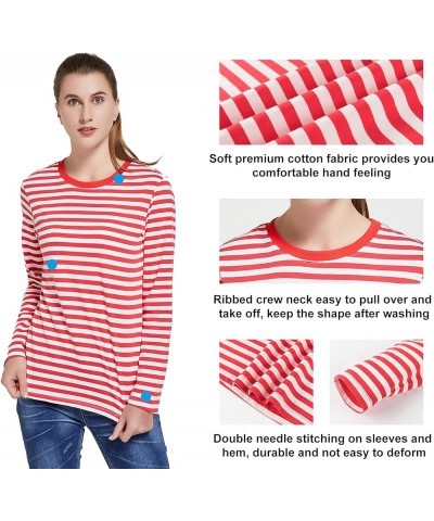 Women's Long Sleeve T-Shirt Striped Tee Shirt Tops Regular Fit Plain Color Tees for Women Size S-2XL Red and White Stripe $14...