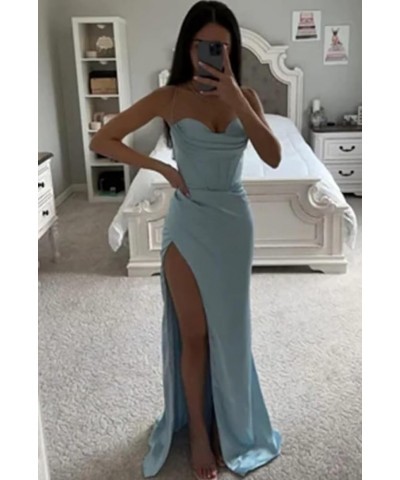 Women's Satin Mermaid Prom Dresses Long Halter Sweetheart Corset Formal Evening Party Gowns with Slit White $31.89 Dresses