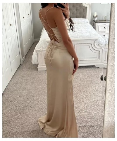 Women's Satin Mermaid Prom Dresses Long Halter Sweetheart Corset Formal Evening Party Gowns with Slit White $31.89 Dresses