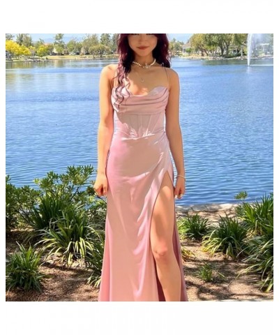 Women's Satin Mermaid Prom Dresses Long Halter Sweetheart Corset Formal Evening Party Gowns with Slit White $31.89 Dresses