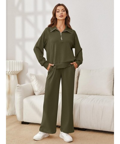 Womens 2 Piece Outfits Sweatsuit Set Oversized Half Zip Sweatshirt Wide Leg Sweatpants Lounge Set Tracksuit Army Green $27.44...