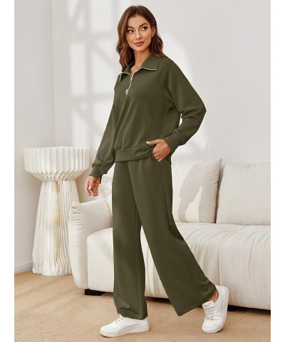 Womens 2 Piece Outfits Sweatsuit Set Oversized Half Zip Sweatshirt Wide Leg Sweatpants Lounge Set Tracksuit Army Green $27.44...