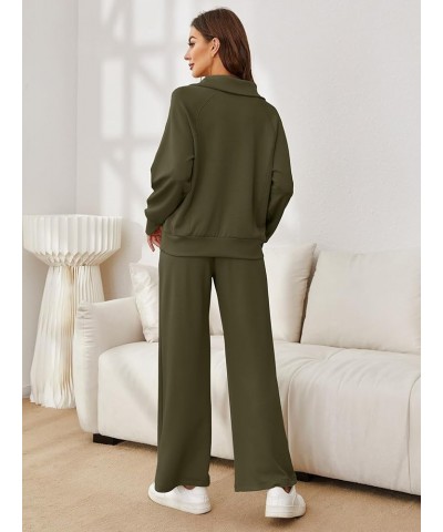 Womens 2 Piece Outfits Sweatsuit Set Oversized Half Zip Sweatshirt Wide Leg Sweatpants Lounge Set Tracksuit Army Green $27.44...