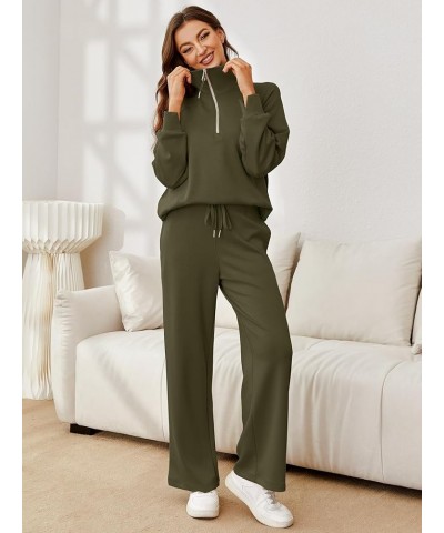 Womens 2 Piece Outfits Sweatsuit Set Oversized Half Zip Sweatshirt Wide Leg Sweatpants Lounge Set Tracksuit Army Green $27.44...