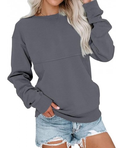Womens pullover sweatshirt Long Sleeve Tunic Tops Crew Neck Solid Blouses Grey $10.75 Tops