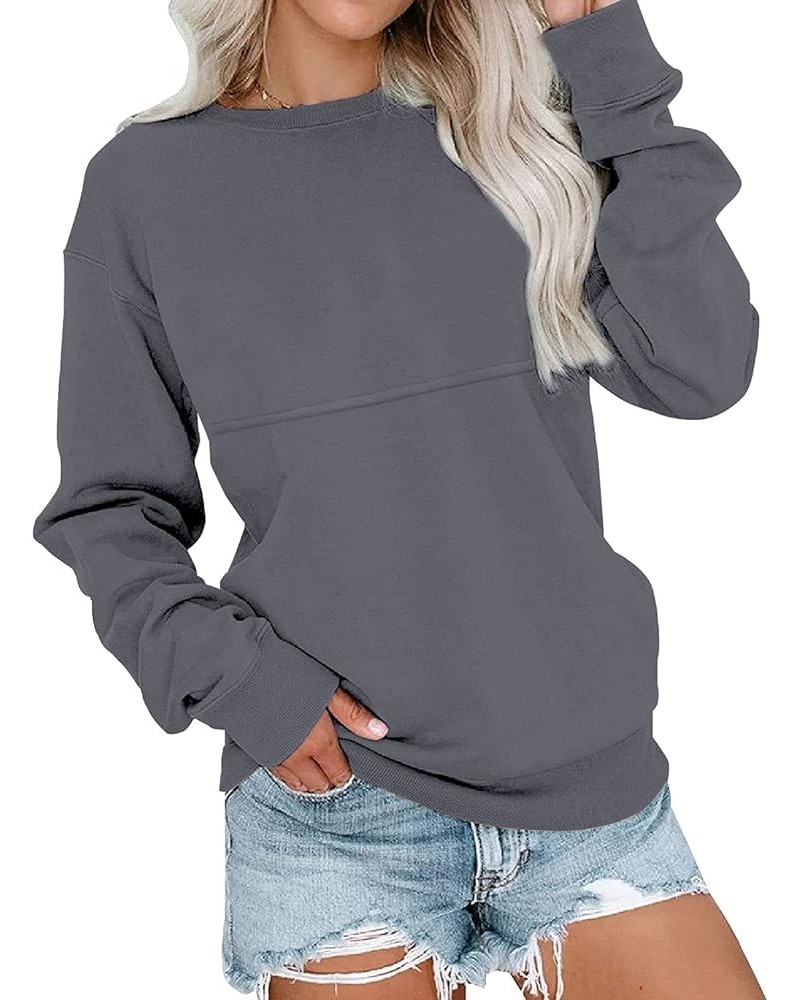 Womens pullover sweatshirt Long Sleeve Tunic Tops Crew Neck Solid Blouses Grey $10.75 Tops