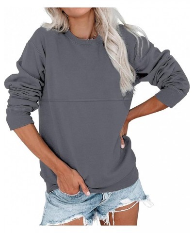 Womens pullover sweatshirt Long Sleeve Tunic Tops Crew Neck Solid Blouses Grey $10.75 Tops