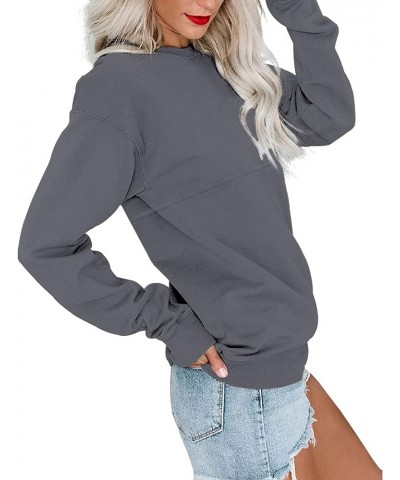 Womens pullover sweatshirt Long Sleeve Tunic Tops Crew Neck Solid Blouses Grey $10.75 Tops