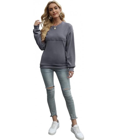 Womens pullover sweatshirt Long Sleeve Tunic Tops Crew Neck Solid Blouses Grey $10.75 Tops