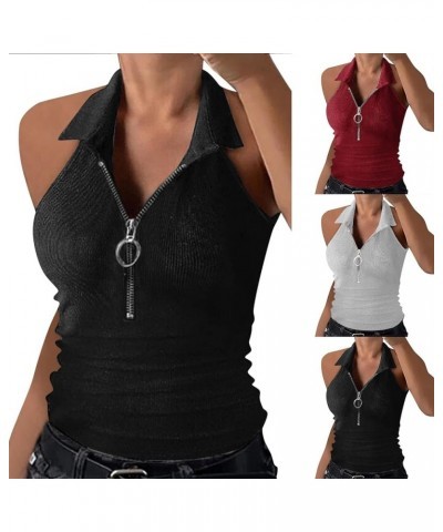 Gothic Tank Tops for Women Sexy Lace Up Crop Top Sleeveless Turtle Neck Tops Punk Zip Up Women Bodycon Shirts A-21 Wine $7.11...