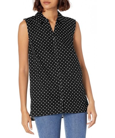 Women's Janelle Sleeveless Hi-lo Button Front Camp Shirt Black Mazurka Dot $10.00 Blouses