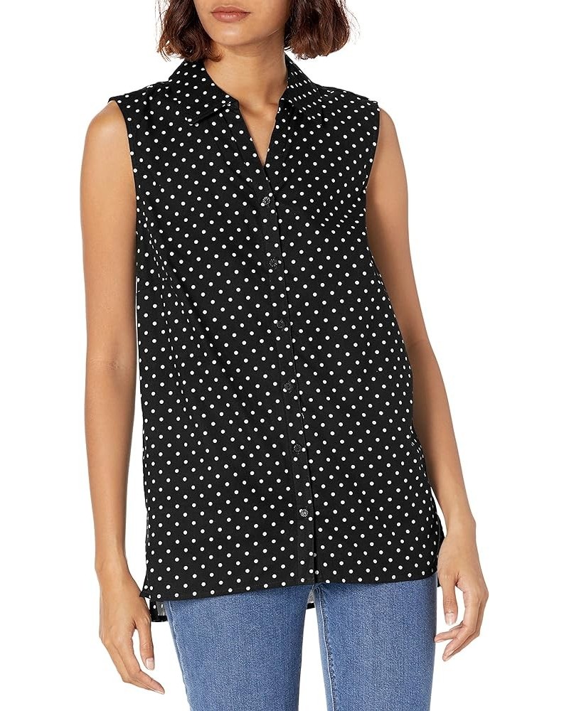 Women's Janelle Sleeveless Hi-lo Button Front Camp Shirt Black Mazurka Dot $10.00 Blouses