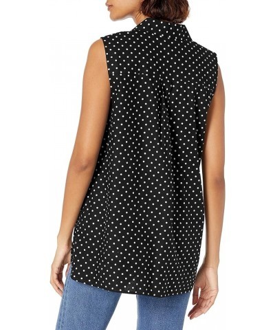 Women's Janelle Sleeveless Hi-lo Button Front Camp Shirt Black Mazurka Dot $10.00 Blouses