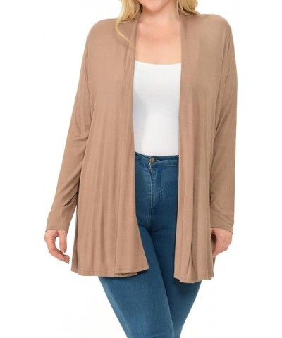 Women's Long Sleeve Jersey Plus Size Cardigan Mocha $13.20 Sweaters