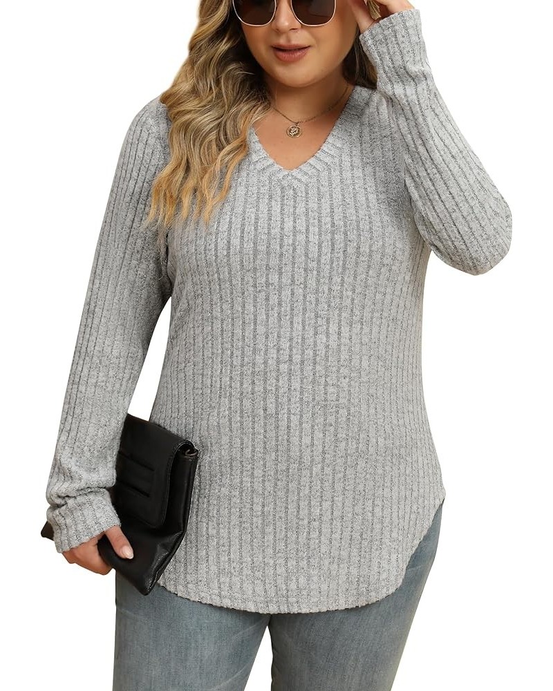 Plus Size Pullover Sweaters for Women Long Sleeve V Neck Lightweight Fashion Fall Tops L-4XL Grey $8.39 Sweaters