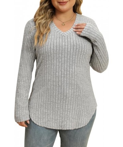 Plus Size Pullover Sweaters for Women Long Sleeve V Neck Lightweight Fashion Fall Tops L-4XL Grey $8.39 Sweaters