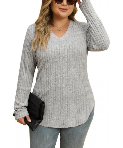 Plus Size Pullover Sweaters for Women Long Sleeve V Neck Lightweight Fashion Fall Tops L-4XL Grey $8.39 Sweaters