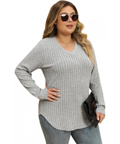 Plus Size Pullover Sweaters for Women Long Sleeve V Neck Lightweight Fashion Fall Tops L-4XL Grey $8.39 Sweaters