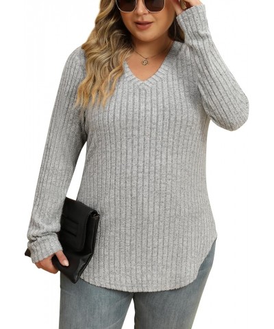 Plus Size Pullover Sweaters for Women Long Sleeve V Neck Lightweight Fashion Fall Tops L-4XL Grey $8.39 Sweaters