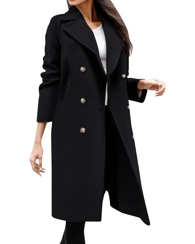 Women Trench Coats 2023 Lightweight Long Wool Pea Coats Fashion Lightweight Open Front Jacket Coat Outwear With Belt W05●●bla...