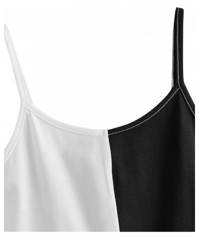 Women's Casual Color Block Spaghetti Strap Crop Cami Top Black White $6.23 Tanks