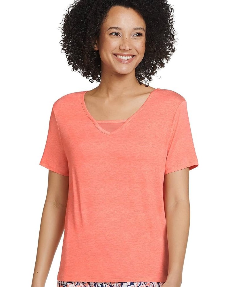 Women's Sleepwear Cooling Comfort V-Neck Mesh Tee Peach Paradise Heather $7.14 Tops