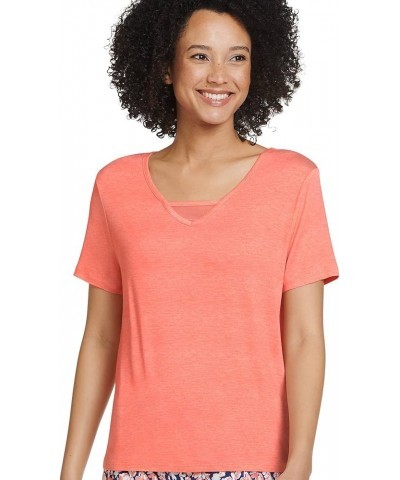 Women's Sleepwear Cooling Comfort V-Neck Mesh Tee Peach Paradise Heather $7.14 Tops