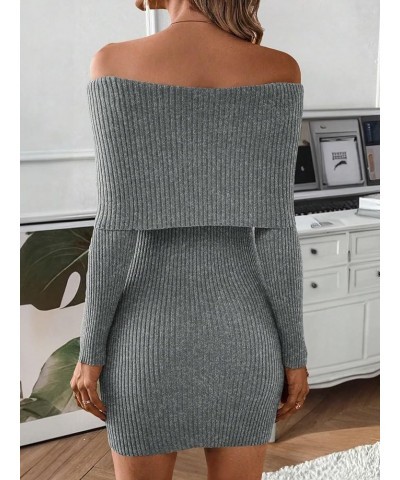 Women's Ribbed Knit Off Shoulder Long Sleeve Bodycon Mini Sweater Dress Grey $25.51 Sweaters